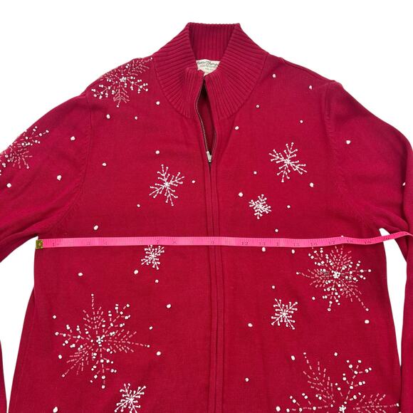 Norm Thompson Womens VTG Red Christmas Snowflake Full Zip Sweater Cardigan Sz L - Picture 11 of 14